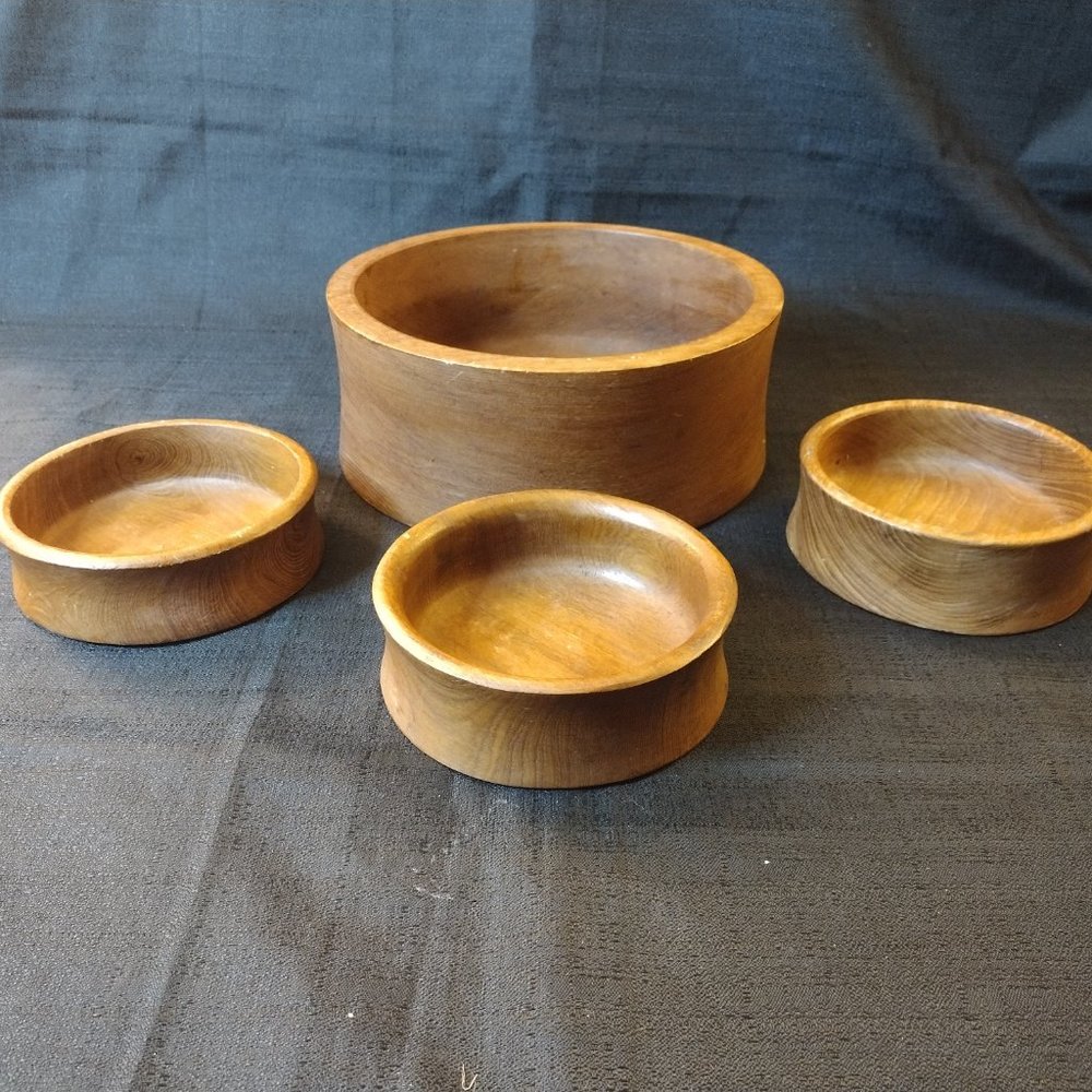Vintage Midcentury 4 Piece Handmade Teak Wood Salad Bowl Set